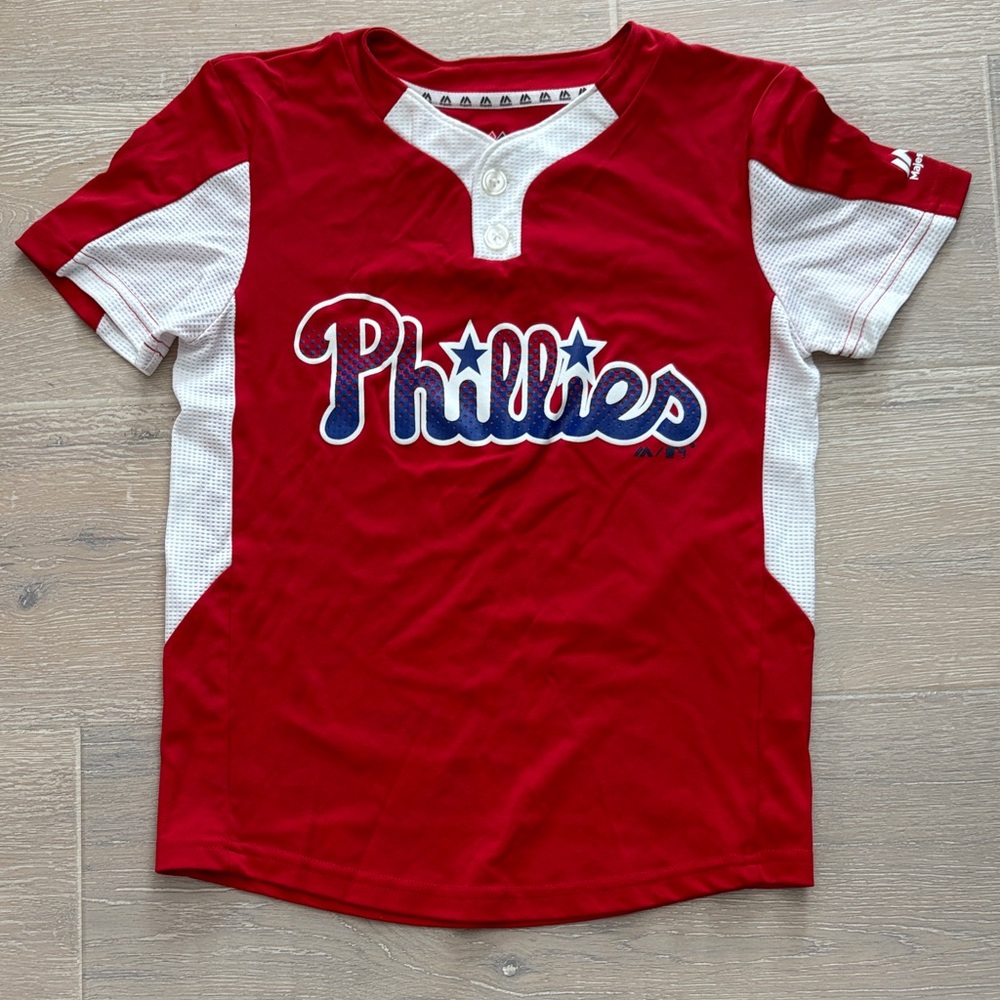 Majestic Phillies Kids Red and White Jersey